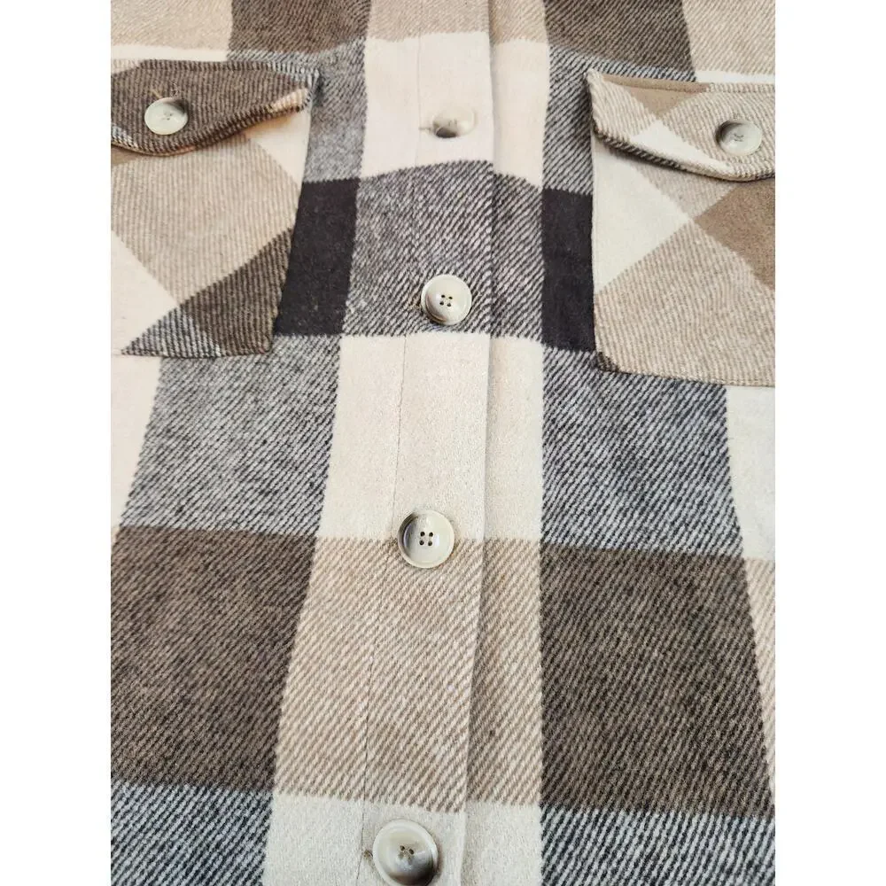 Ott women's shacket sz M/L oversized shirt button front browns‎ lined
